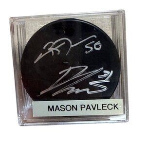 Autographed Hockey Puck Chris Mason & Ondrej Pavleck Thrashers